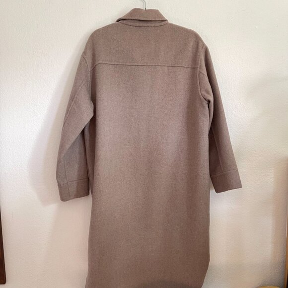 Oak + Fort Oversized Wool Blend Midi Shacket in Winter Fig - Picture 4 of 5